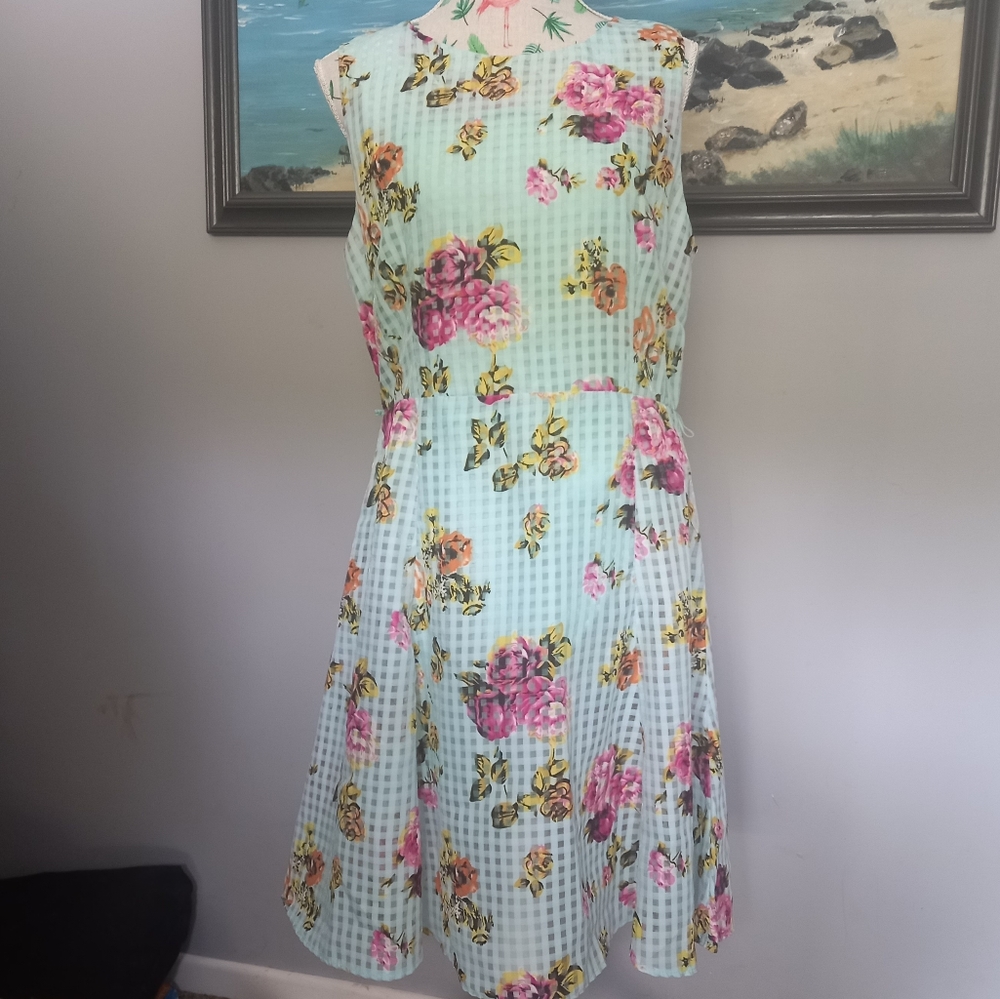 🥳 HOST PICK! 🥳Caroline Morgan floral green pink dress with lining (Size 14) - Picture 6 of 6